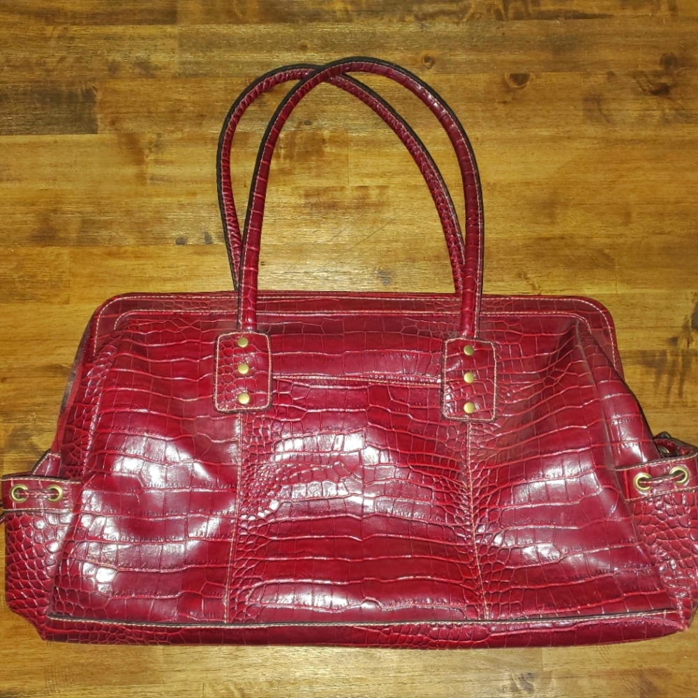 Large A.N.A. Weekender Travel Bag - Ruby Red Faux Crocodile